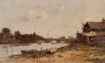 Eugene Boudin : Bridge over the Touques at Deauville